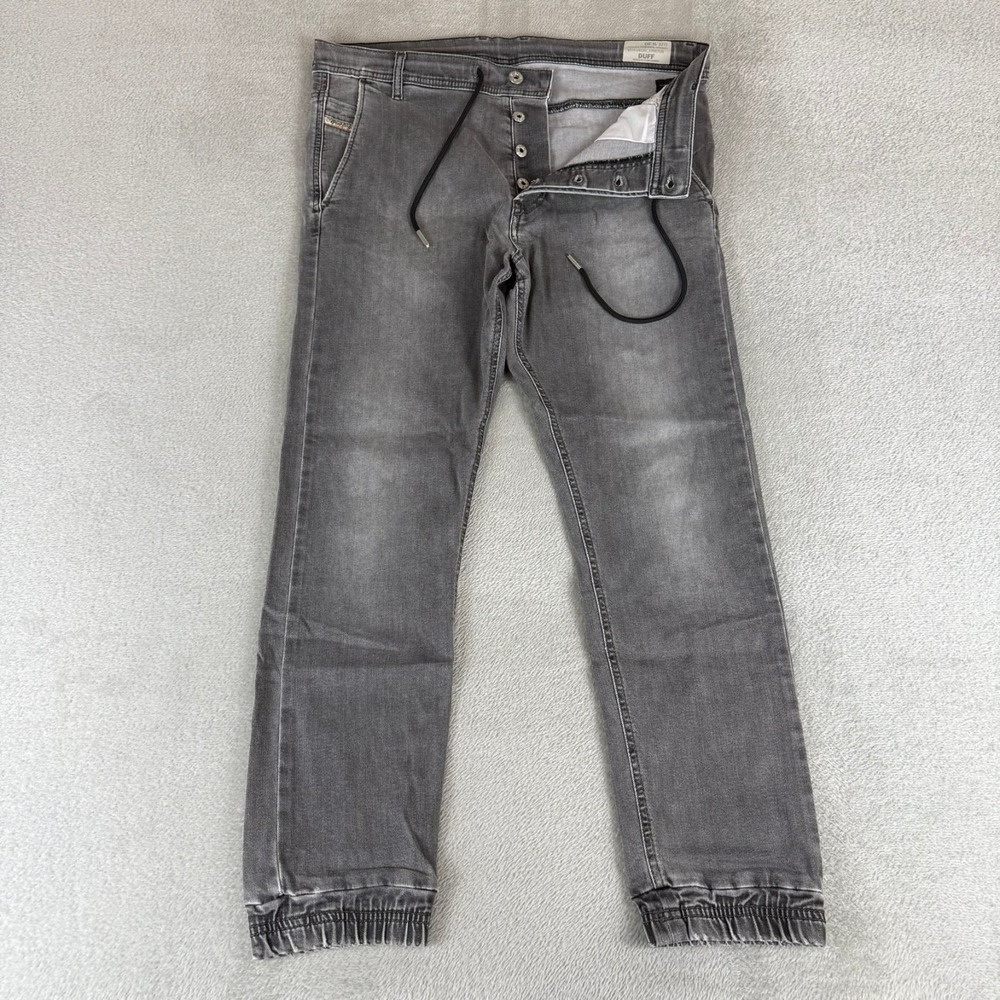 Diesel Duff Slim Carrot Jeans Mens 30x28 Black Button Fly Distressed Stretch